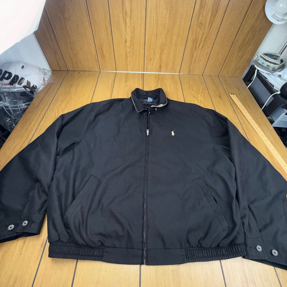 Polo Ralph Lauren‎ Mens XXL Black Harrington Jacket Plaid Lined Windbreaker Zip